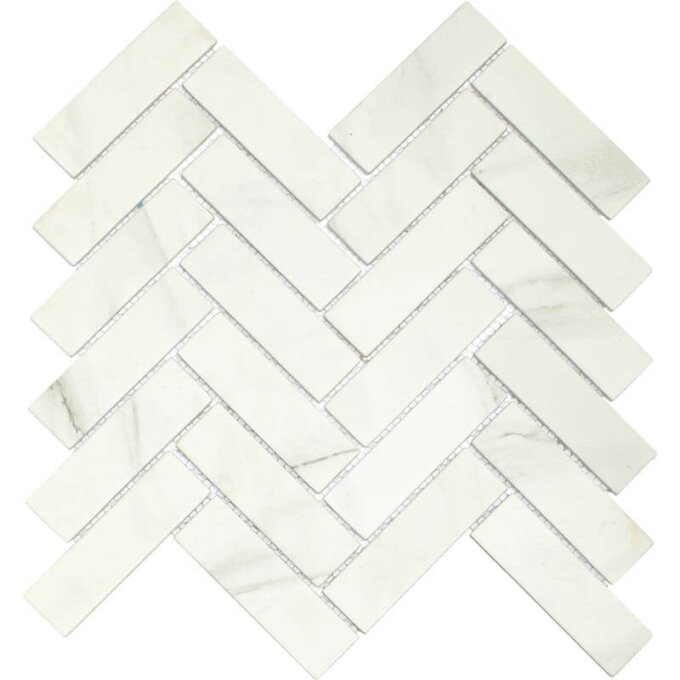 Upcycle Blanco 1"x4" Herringbone Recycled Glass Matte Mosaic