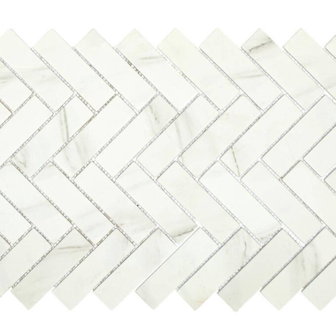 Upcycle Blanco 1"x4" Herringbone Recycled Glass Matte Mosaic