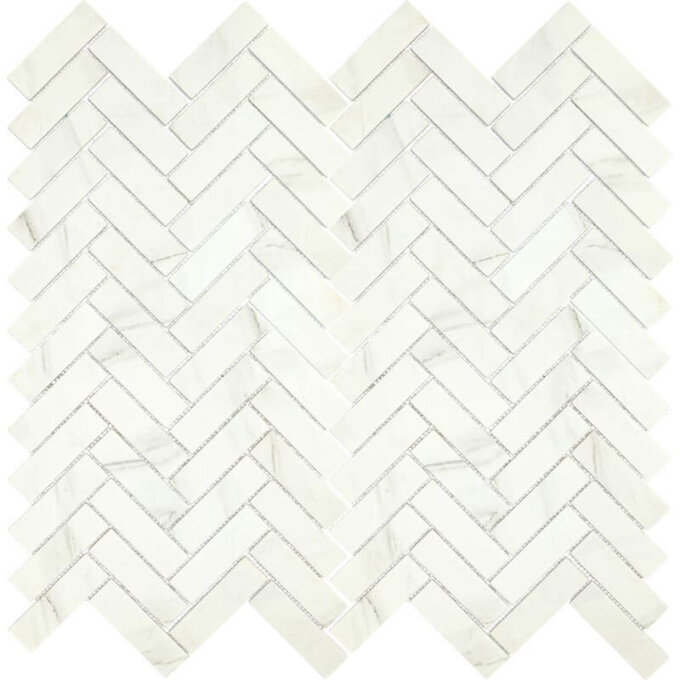 Upcycle Blanco 1"x4" Herringbone Recycled Glass Matte Mosaic