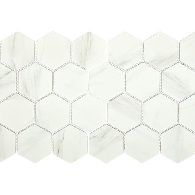 Upcycle Blanco 3" Hexagon Recycled Glass Matte Mosaic