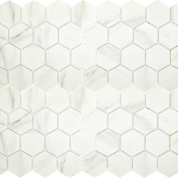 Upcycle Blanco 3" Hexagon Recycled Glass Matte Mosaic