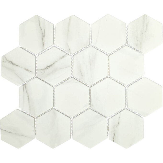 Upcycle Blanco 3" Hexagon Recycled Glass Matte Mosaic