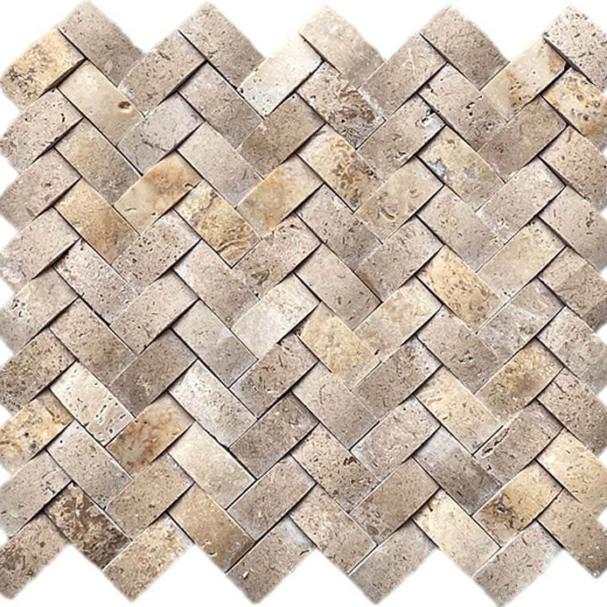 Walnut 3D 1"x2" Herringbone Honed Marble Mosaic