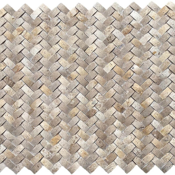 Walnut 3D 1"x2" Herringbone Honed Marble Mosaic