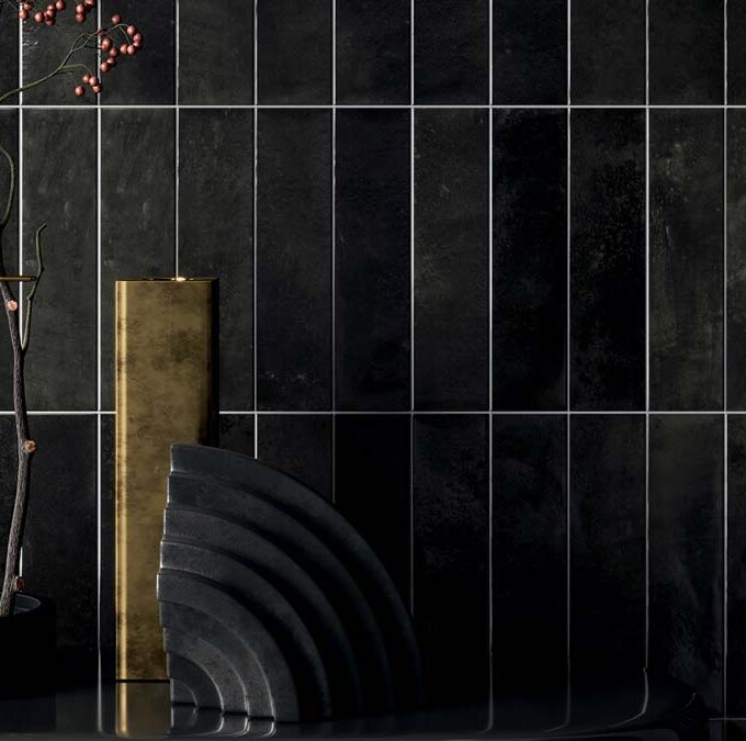 Saturn Nero Magma 2.5"x9.5" Glossy Porcelain Tile