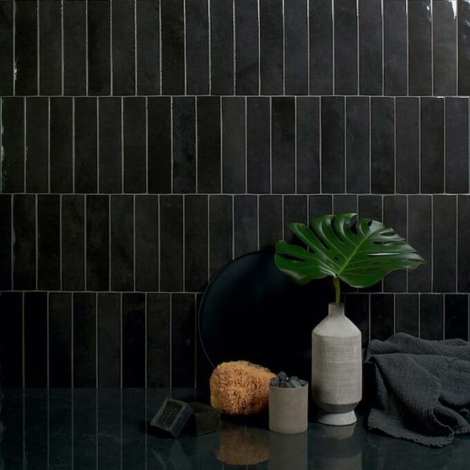 Saturn Nero Magma 2.5"x9.5" Glossy Porcelain Tile