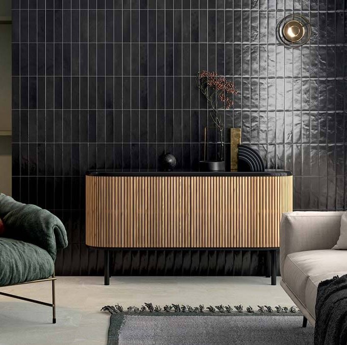 Saturn Nero Magma 2.5"x9.5" Glossy Porcelain Tile