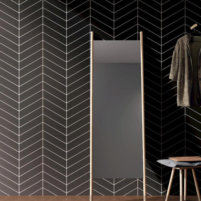 Baleno Black Matte Chevron 2"x7" Porcelain Mosaic