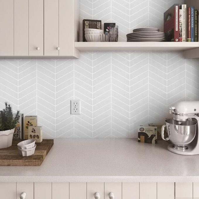 Baleno White Chevron 2"x7" Porcelain Mosaic