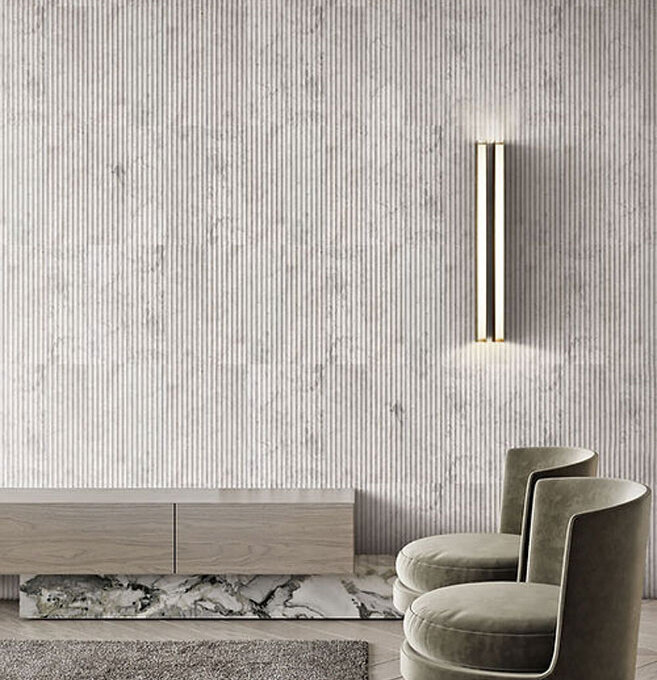 Mars-Panel 6"x18" Outward Spun Pearl Honed Marble Tile