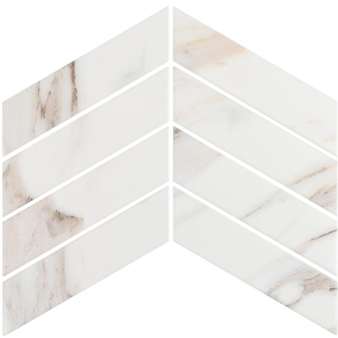 Calacatta Mont 2"x7" Chevron Matte Porcelain Mosaic