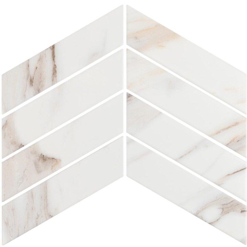 Calacatta Mont 2"x7" Chevron Matte Porcelain Mosaic - Image 2