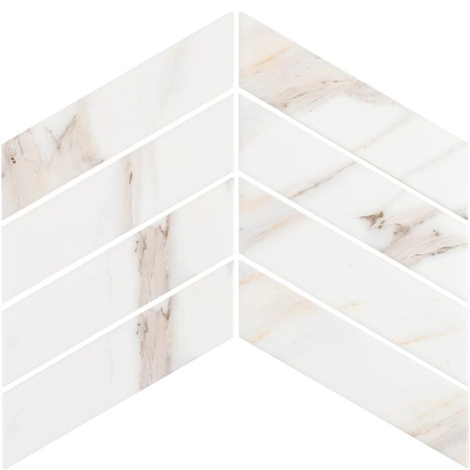 Calacatta Mont 2"x7" Chevron Matte Porcelain Mosaic