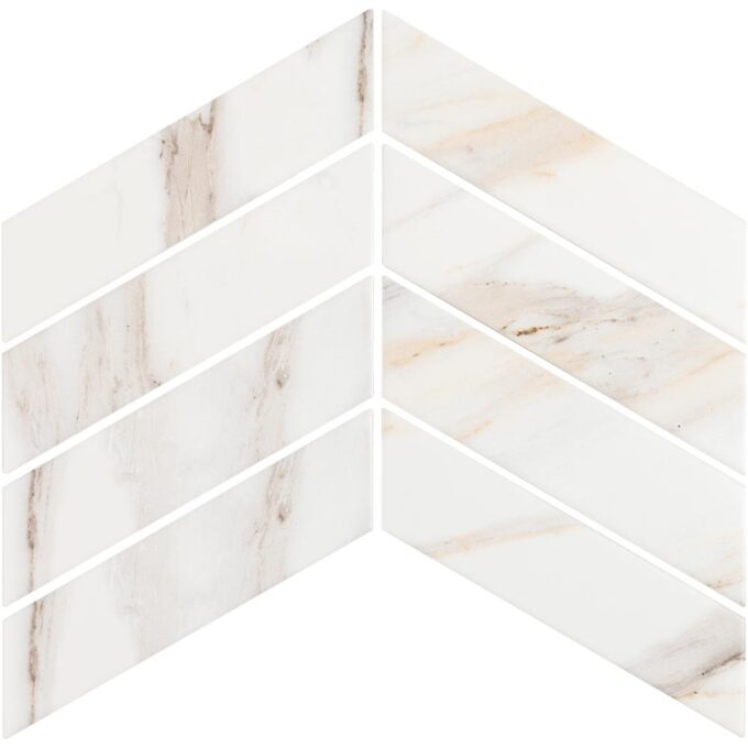Calacatta Mont 2"x7" Chevron Matte Porcelain Mosaic