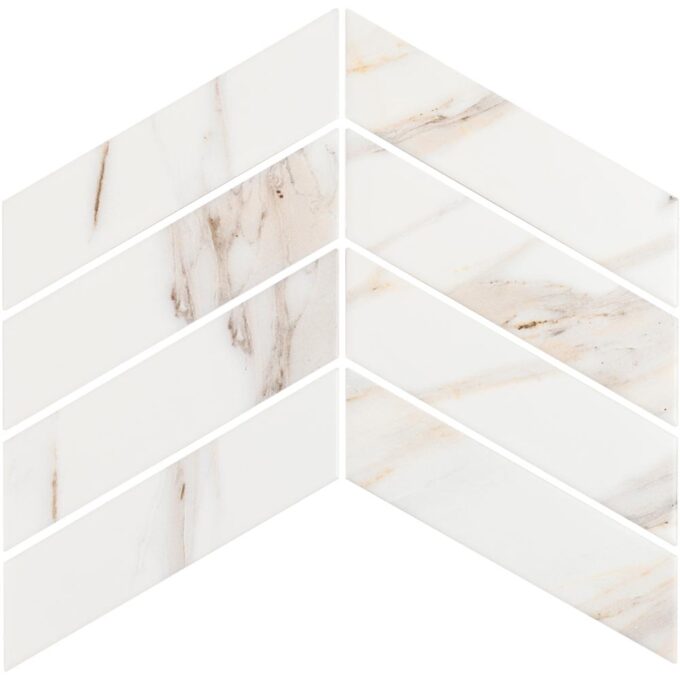Calacatta Mont 2"x7" Chevron Matte Porcelain Mosaic