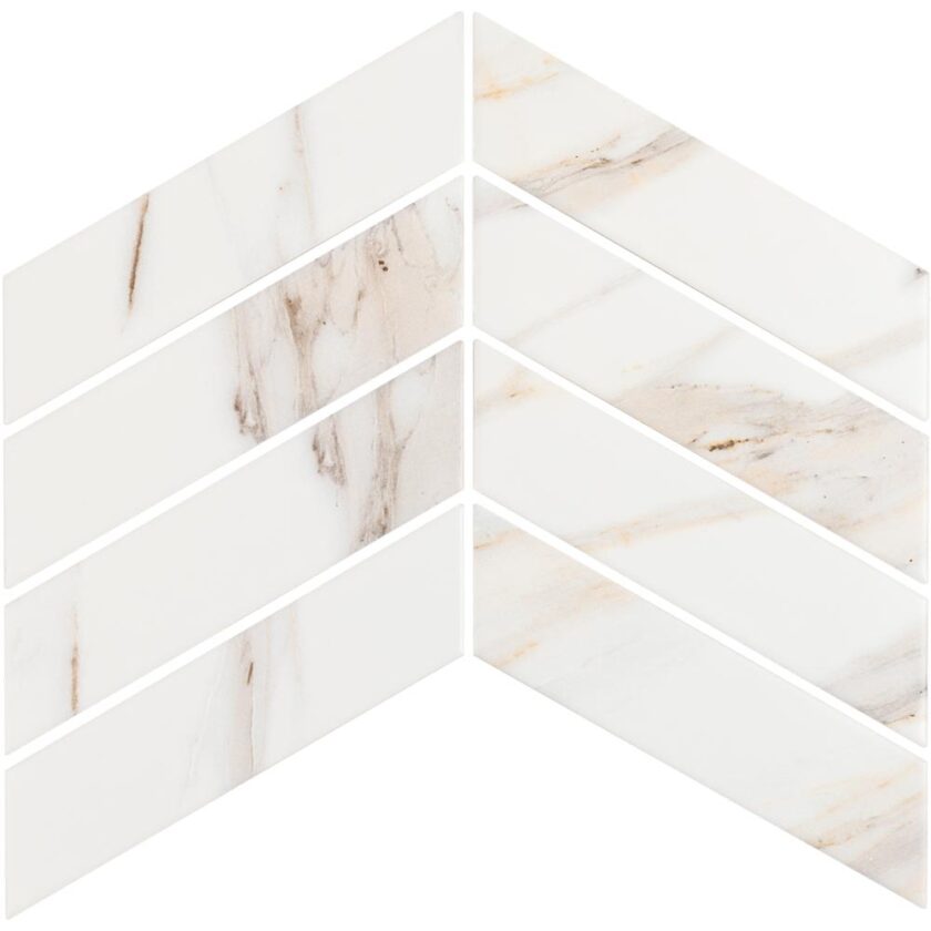 Calacatta Mont 2"x7" Chevron Matte Porcelain Mosaic