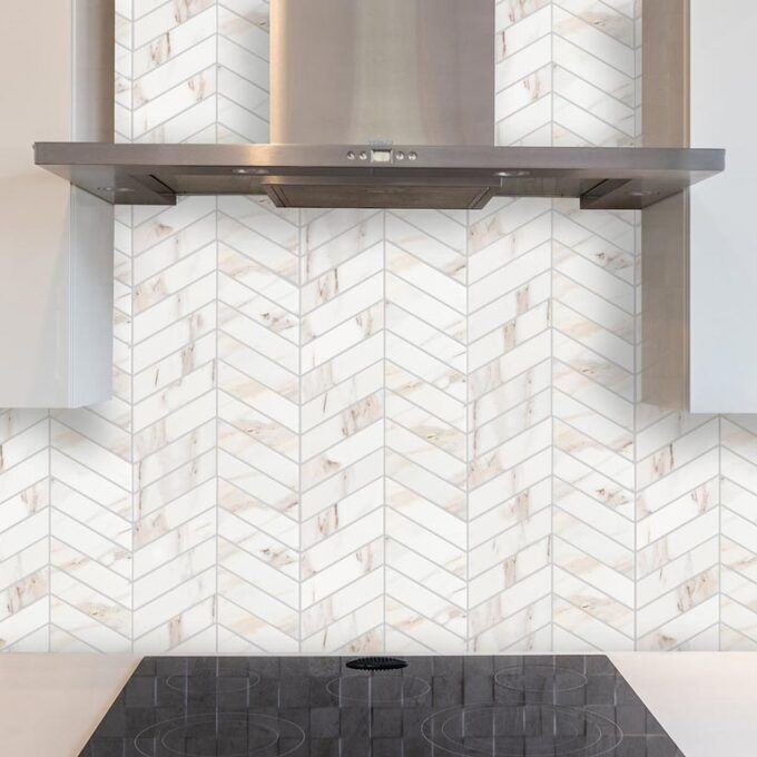 Calacatta Mont 2"x7" Chevron Matte Porcelain Mosaic