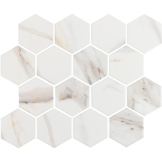 Calacatta Mont 3" Hexagon Matte Porcelain Mosaic