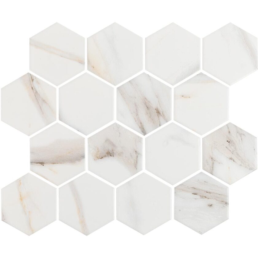 Calacatta Mont 3" Hexagon Matte Porcelain Mosaic