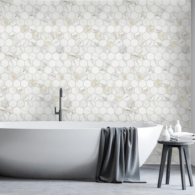 Calacatta Mont 3" Hexagon Matte Porcelain Mosaic