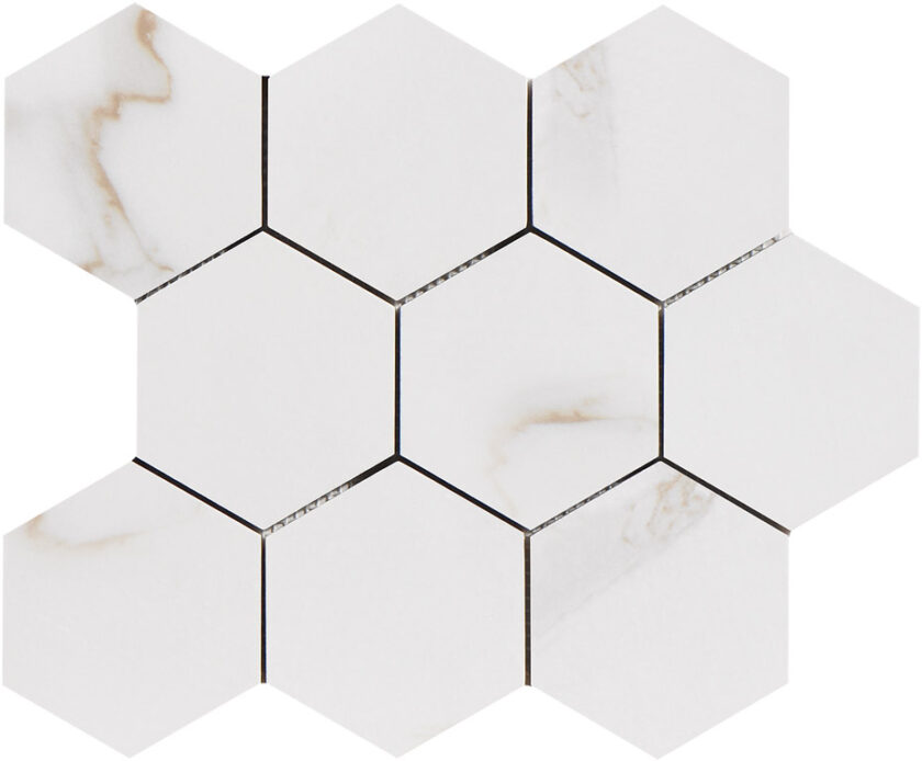 Calacatta Mont 4" Hexagon Matte Porcelain Mosaic