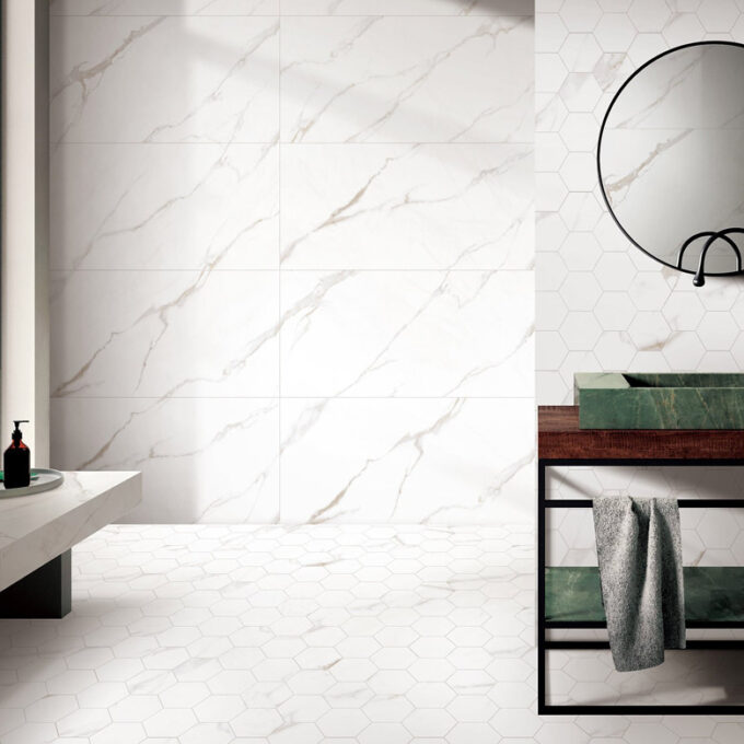 Calacatta Mont 4" Hexagon Matte Porcelain Mosaic