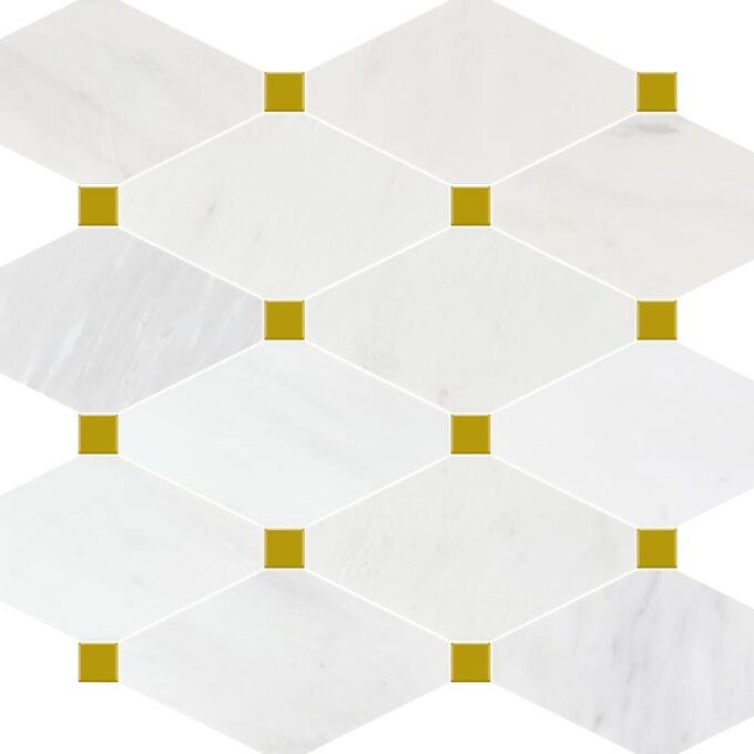 Ice White Marble Octagon + Gold Dot Polished Mosaic