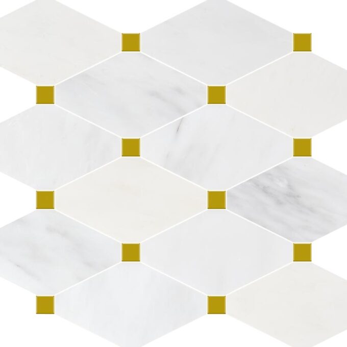 Ice White Marble Octagon + Gold Dot Polished Mosaic