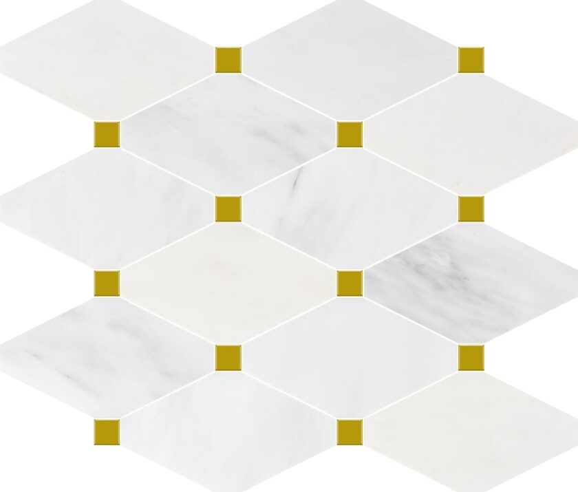 Ice White Marble Octagon + Gold Dot Polished Mosaic - Image 3