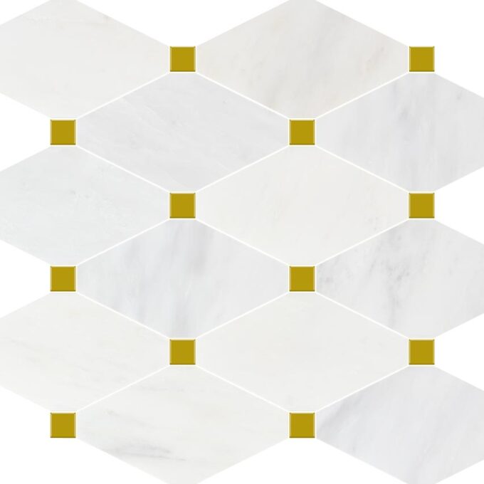Ice White Marble Octagon + Gold Dot Polished Mosaic