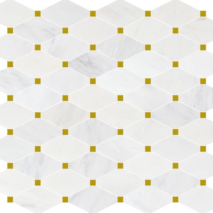 Ice White Marble Octagon + Gold Dot Polished Mosaic