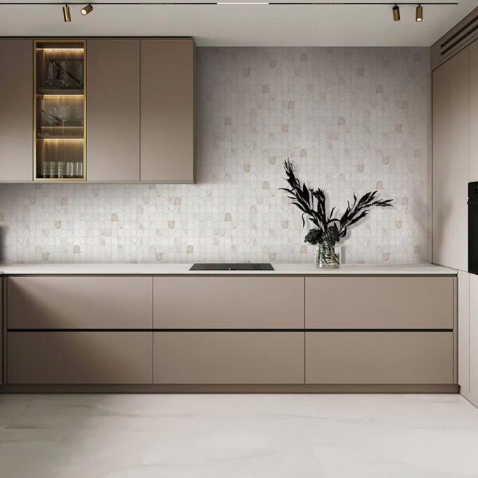 Linked-Waves Valentino Bianco Honed Marble Mosaic