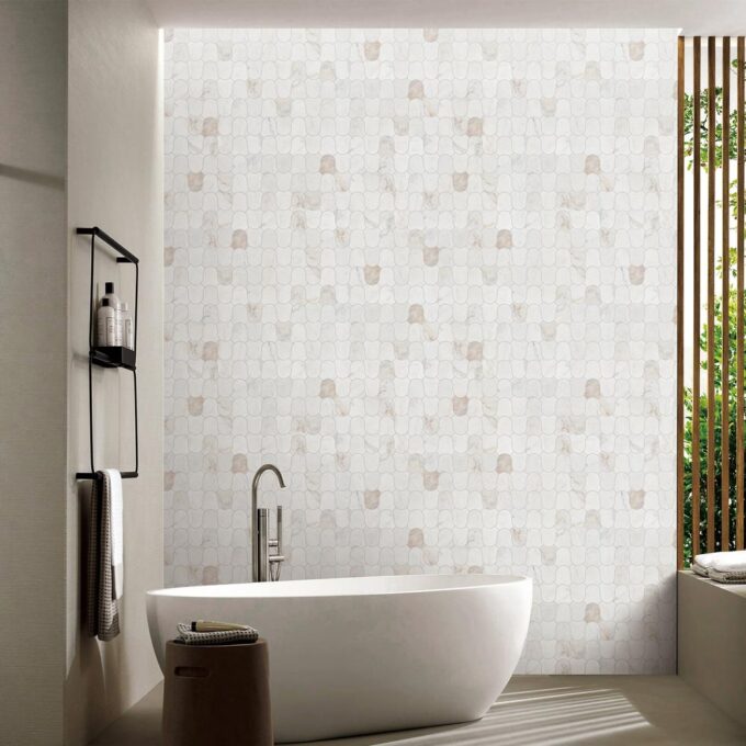 Linked-Waves Valentino Bianco Honed Marble Mosaic