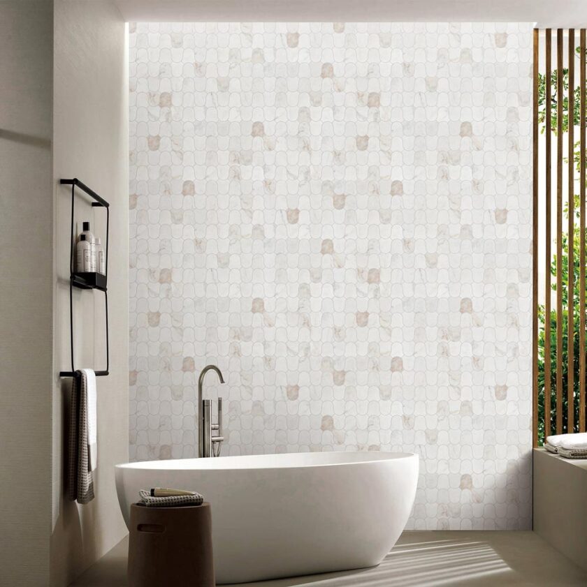 Linked-Waves Valentino Bianco Honed Marble Mosaic - Image 5