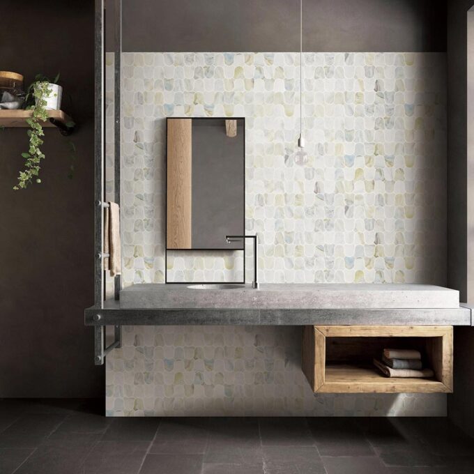 Linked-Waves Versilia River Blu Honed Marble Mosaic