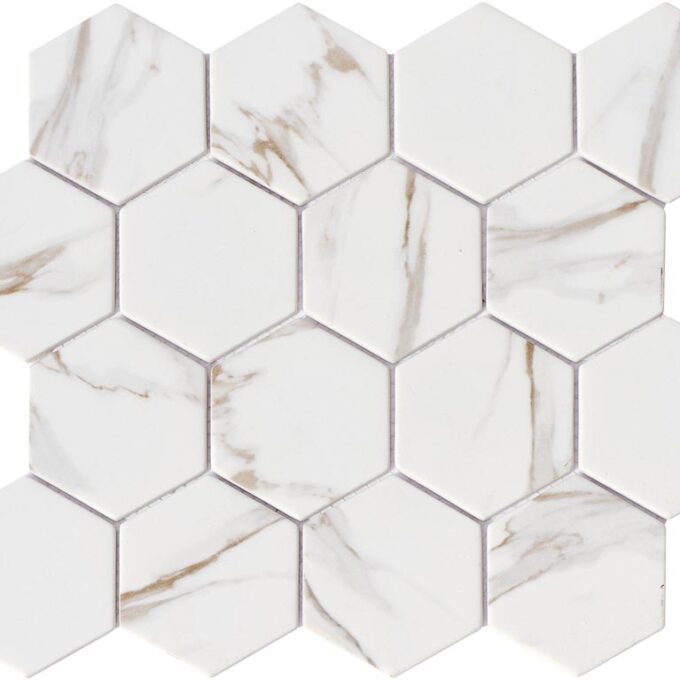 Upcycle Driftwood 3" Hexagon Recycled Glass Matte Mosaic