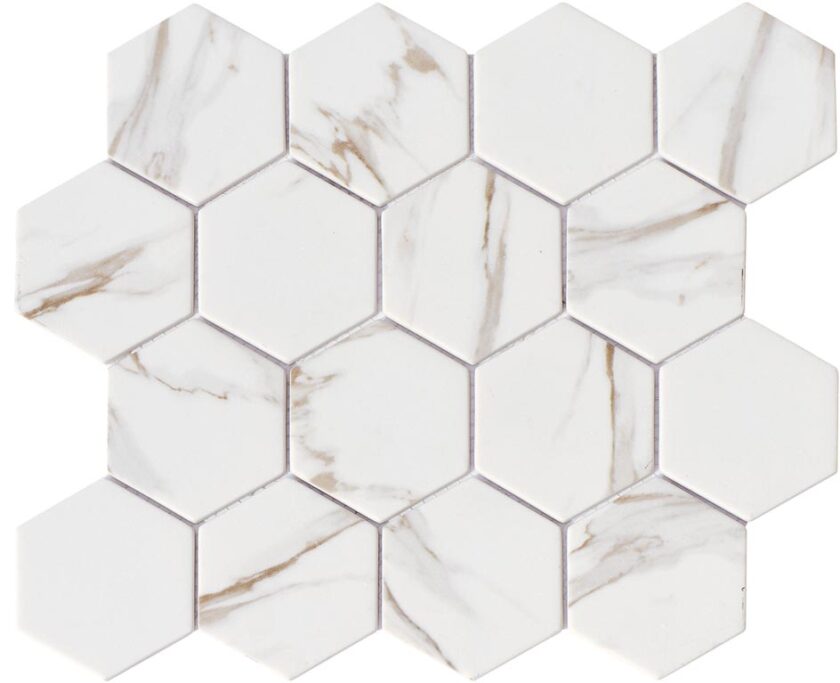 Upcycle Driftwood 3" Hexagon Recycled Glass Matte Mosaic