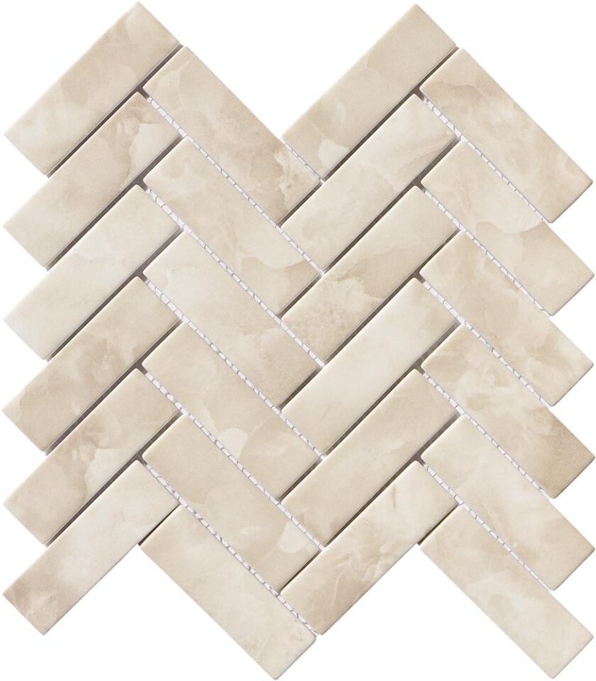 Upcycle Sand Dunes 1"x4" Herringbone Recycled Glass Matte Mosaic