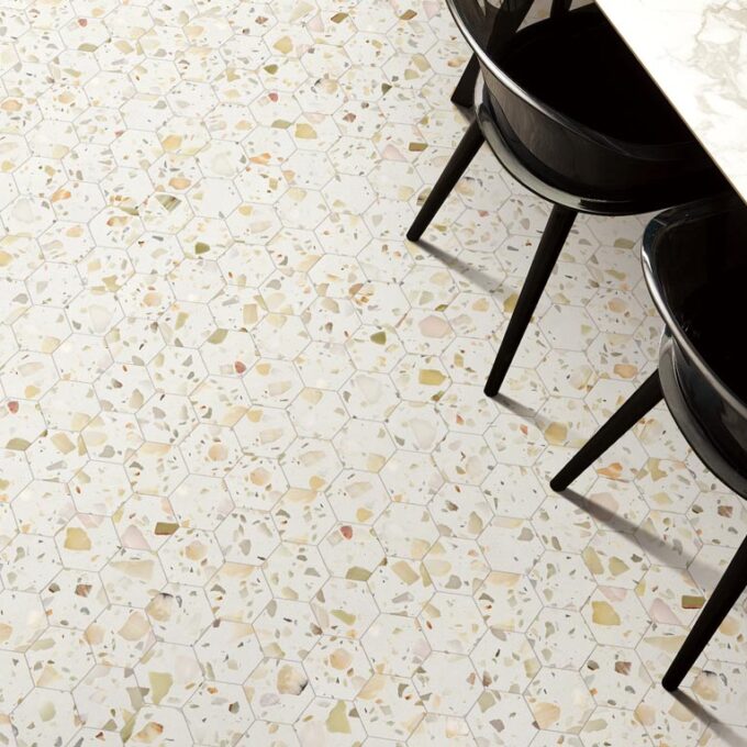 Allegro Biscotti 3" Hexagon Honed Terrazzo Mosaic