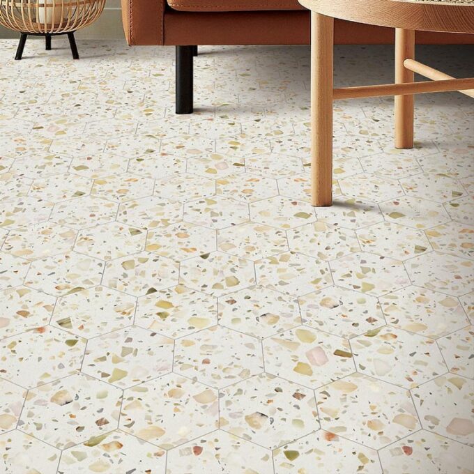 Allegro Biscotti 6" Hexagon Honed Terrazzo Mosaic