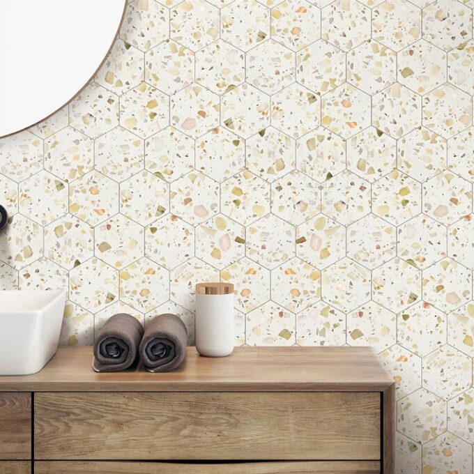 Allegro Biscotti 6" Hexagon Honed Terrazzo Mosaic