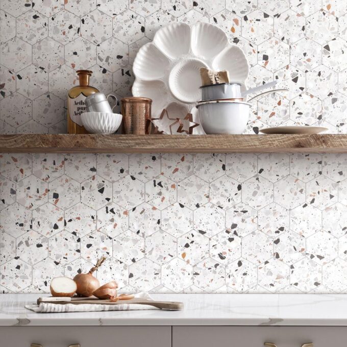 Allegro Cemento 3" Hexagon Honed Terrazzo Mosaic