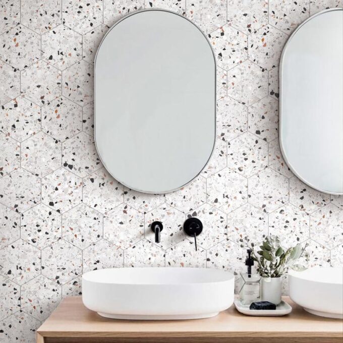 Allegro Cemento 6" Hexagon Honed Terrazzo Mosaic