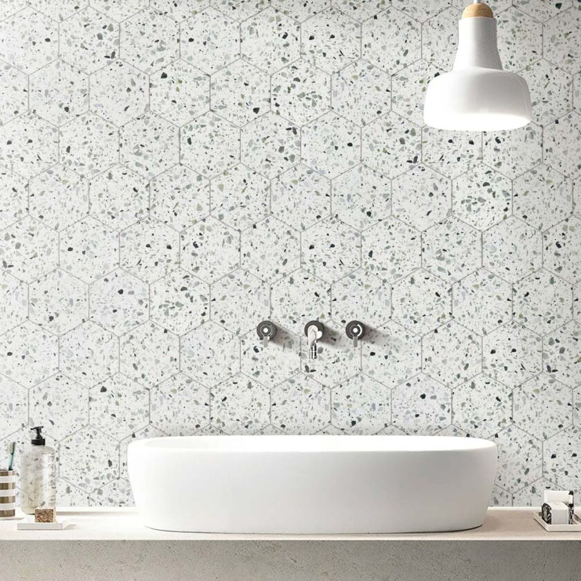 Allegro Menta 6" Hexagon Honed Terrazzo Mosaic - Image 4