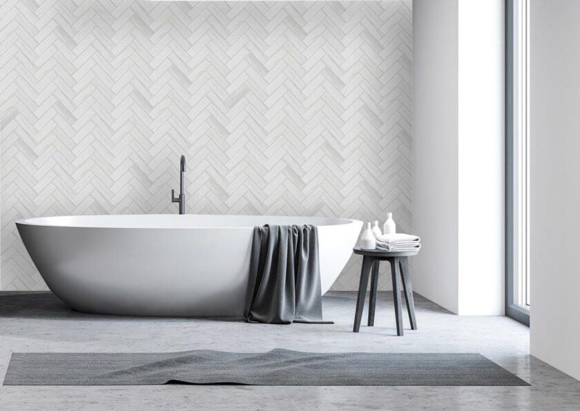 Dolomite 2"x6" Herringbone Matte Porcelain Mosaic - Image 3