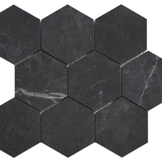 Porcelain-K Carbone 4" Hexagon Matte Porcelain Mosaic