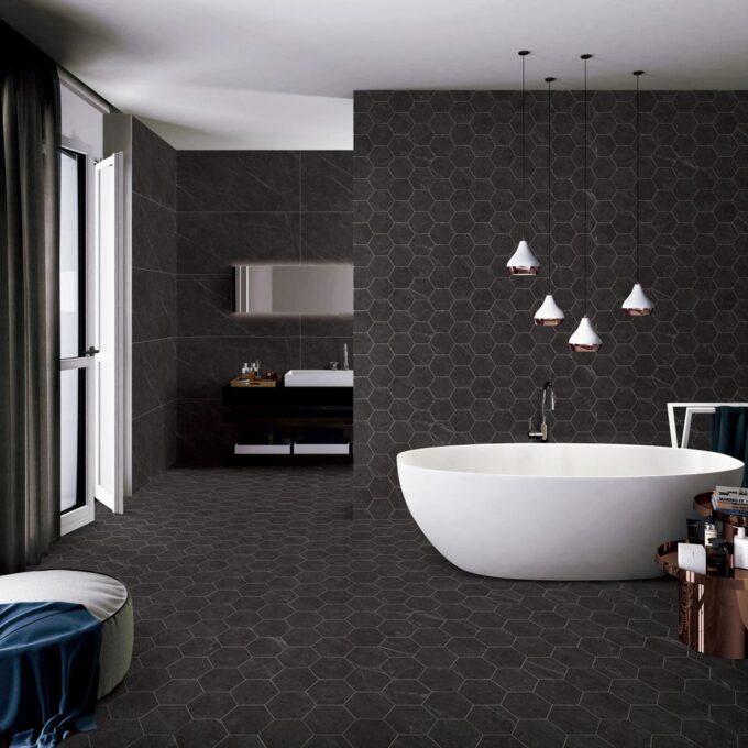 Porcelain-K Carbone 4" Hexagon Matte Porcelain Mosaic