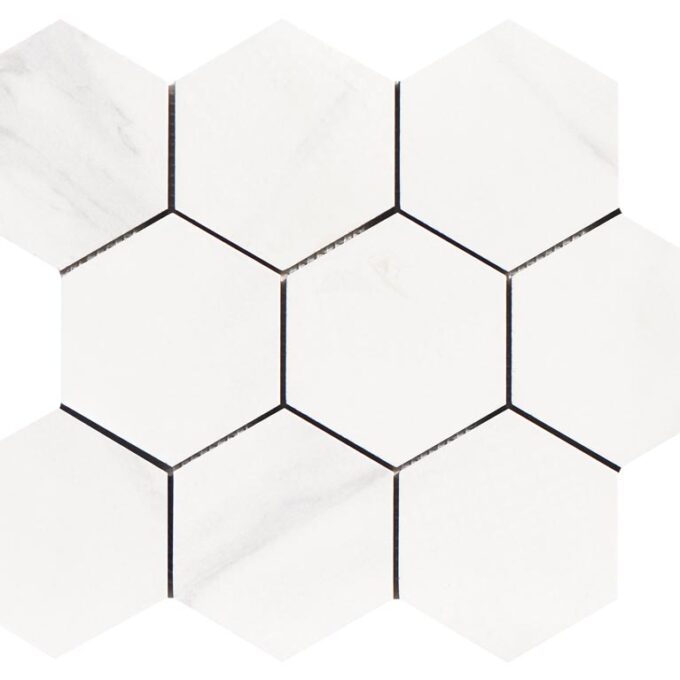 Porcelain-K Nuvo Carrara 4" Hexagon Matte Porcelain Mosaic