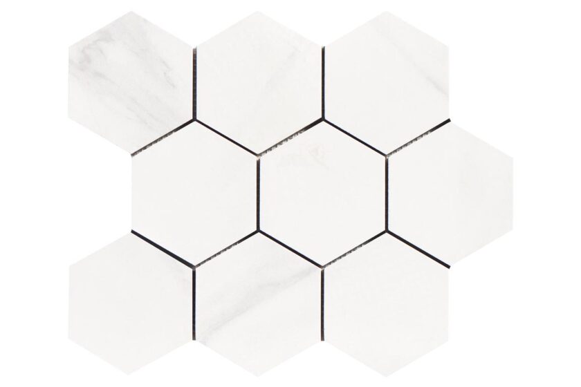 Porcelain-K Nuvo Carrara 4" Hexagon Matte Porcelain Mosaic