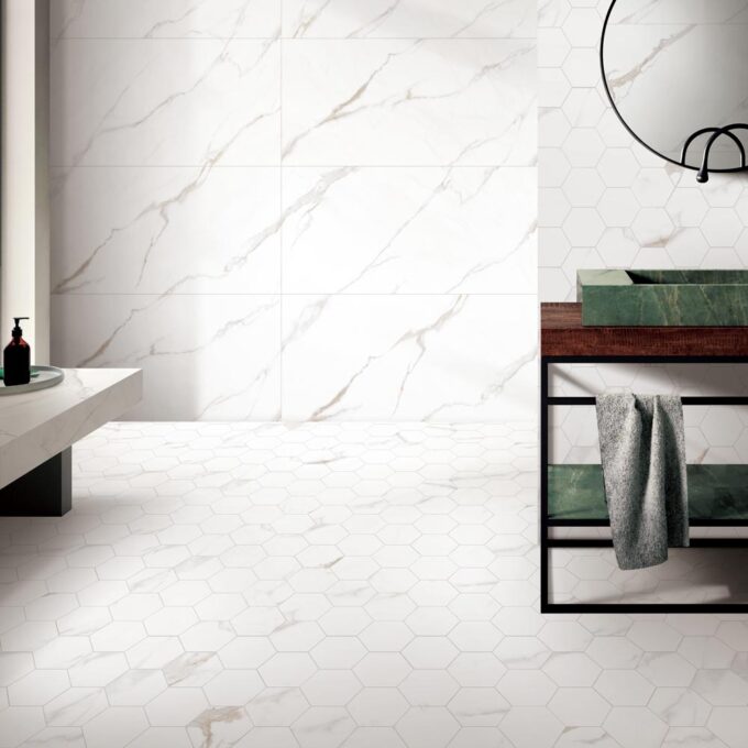Porcelain-K Nuvo Carrara 4" Hexagon Matte Porcelain Mosaic